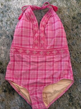 Talbots Pink Plaid Halter One-Piece Swimsuit